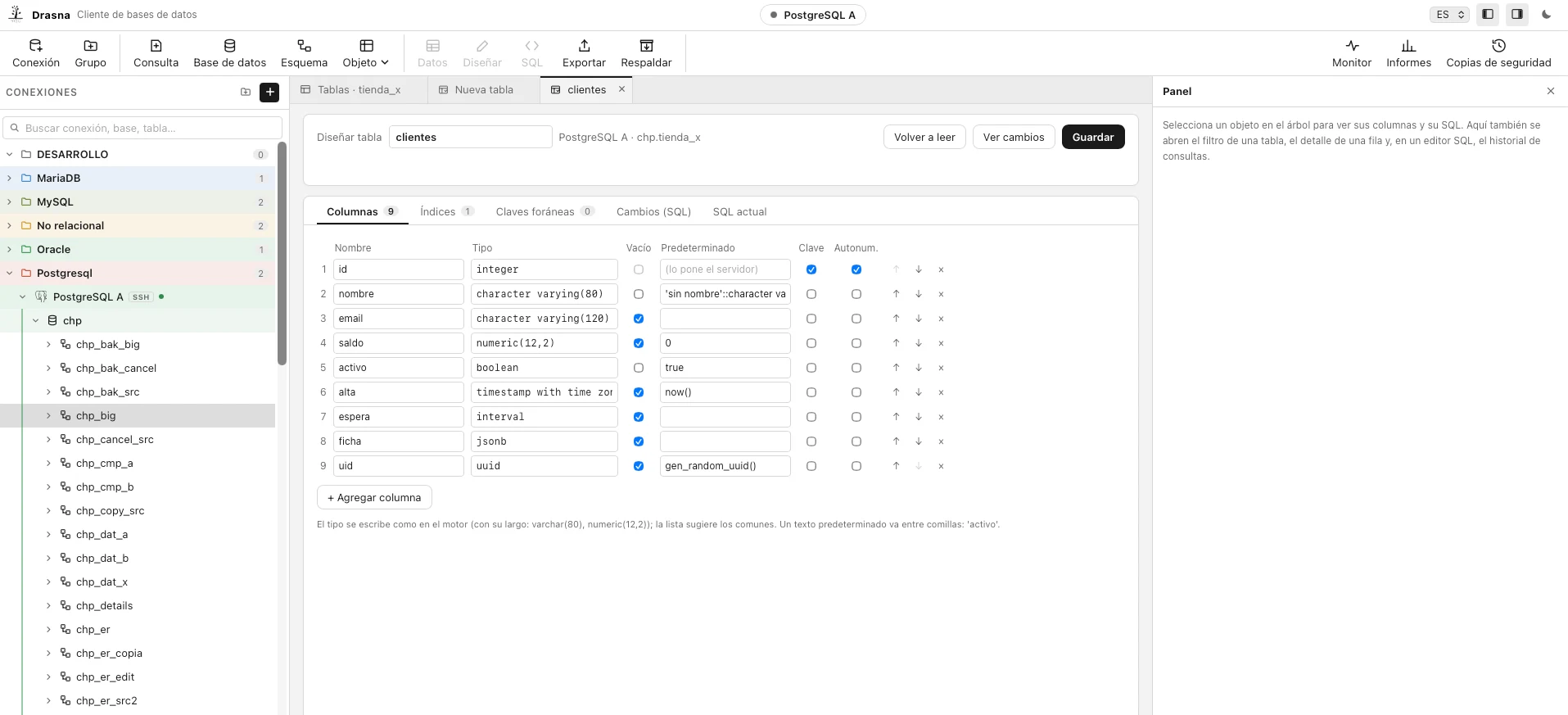 Tablas sin escribir SQL